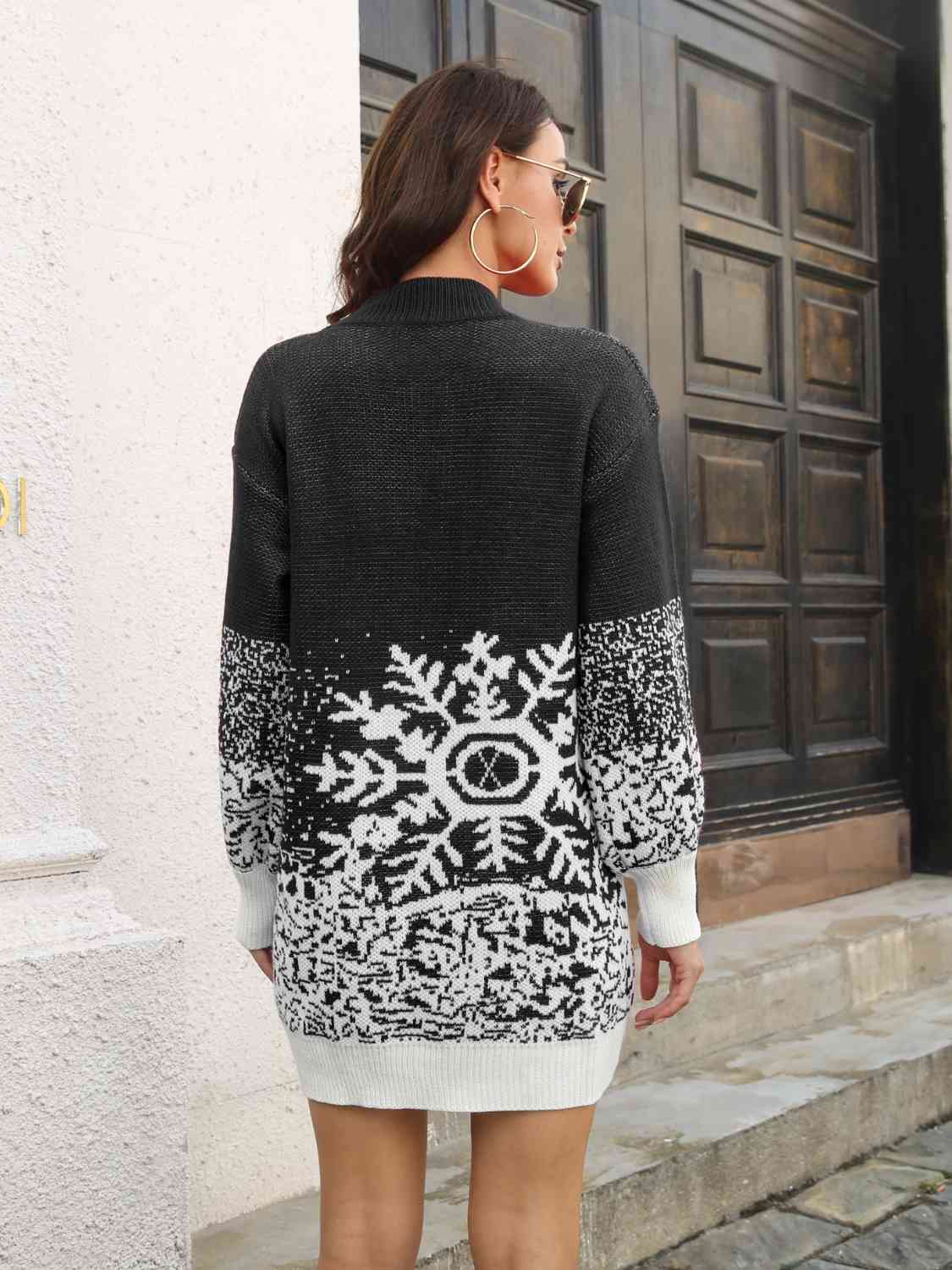Snowflake Pattern Sweater Dress Trendsi