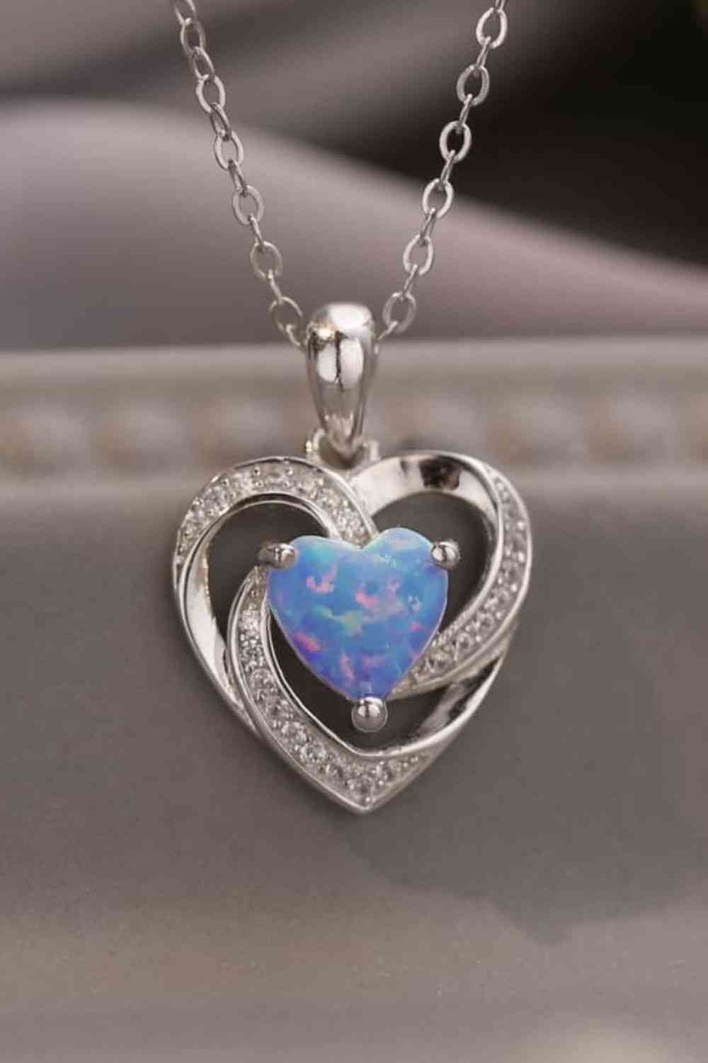 Opal Heart Pendant Necklace Trendsi