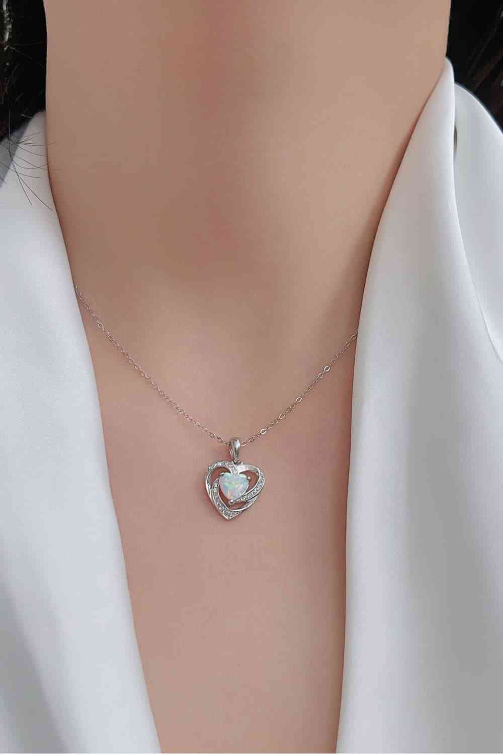 Opal Heart Pendant Necklace Trendsi