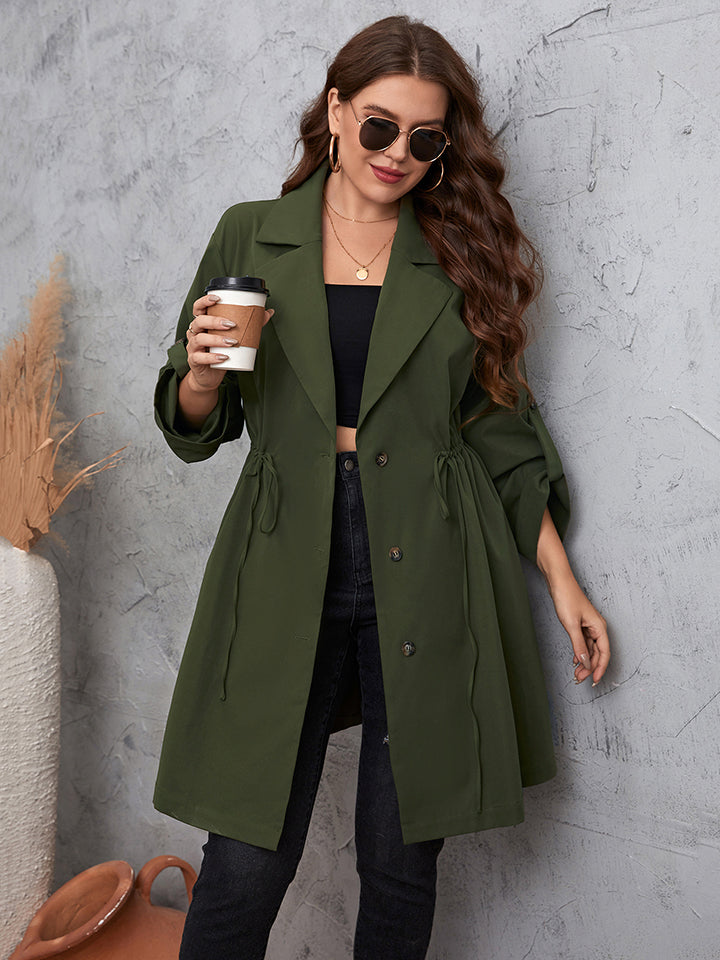 Plus Size Lapel Collar Roll-Tab Sleeve Trench Coat Trendsi