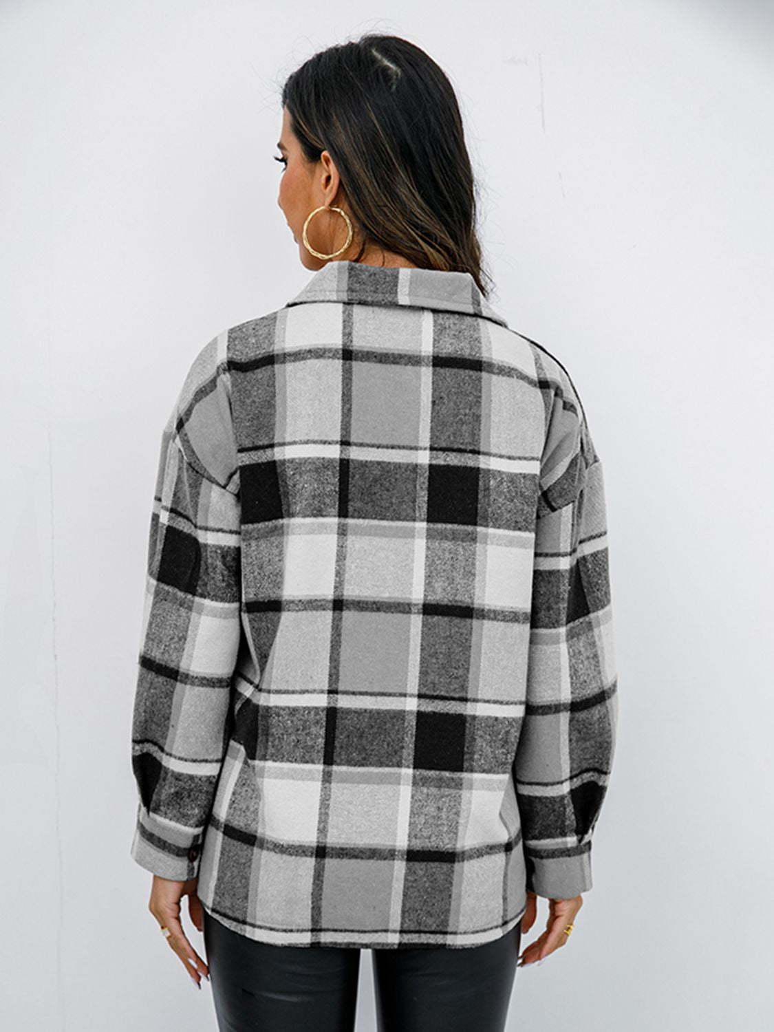 Plaid Button-Down Jacket Trendsi