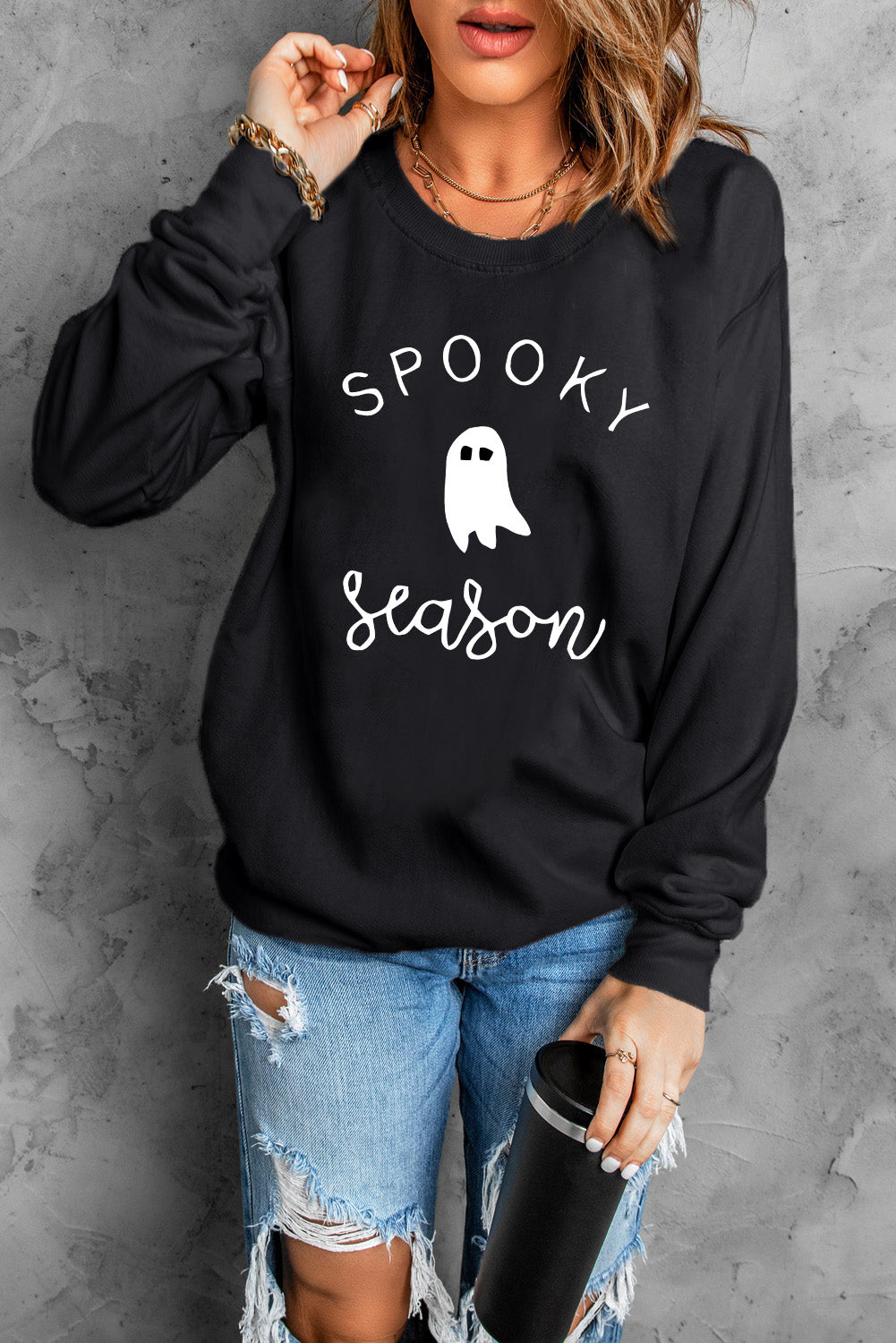 Round Neck Long Sleeve SPOOKY SEASON Graphic Sweatshirt Trendsi