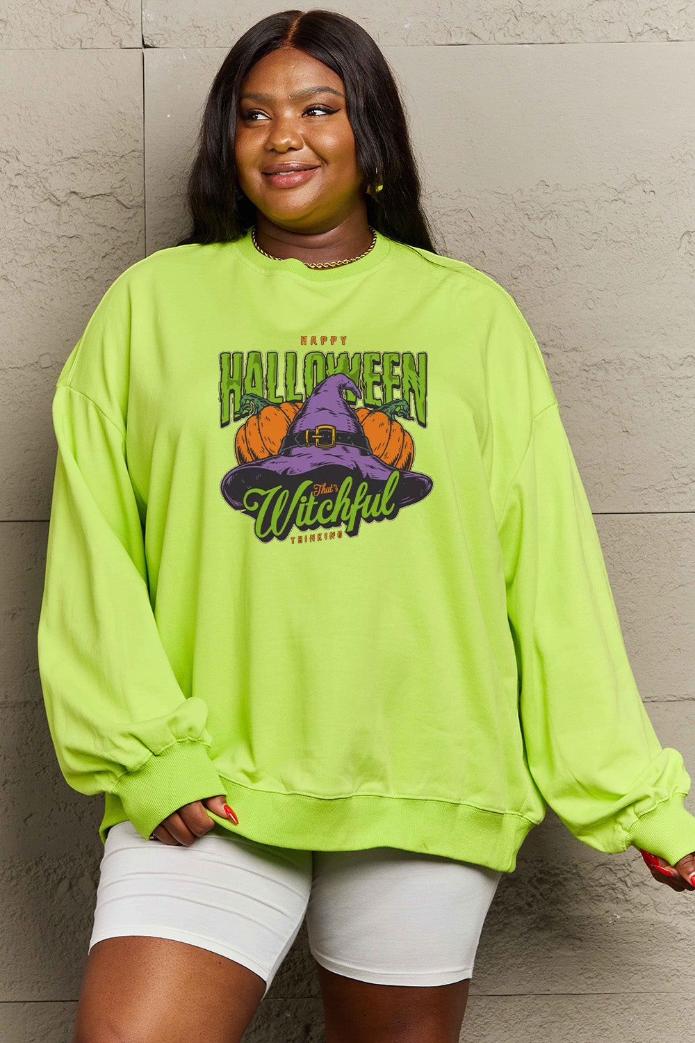Simply Love Full Size Witch Hat Graphic Sweatshirt Trendsi
