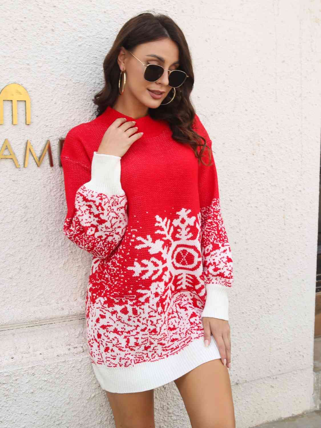 Snowflake Pattern Sweater Dress Trendsi