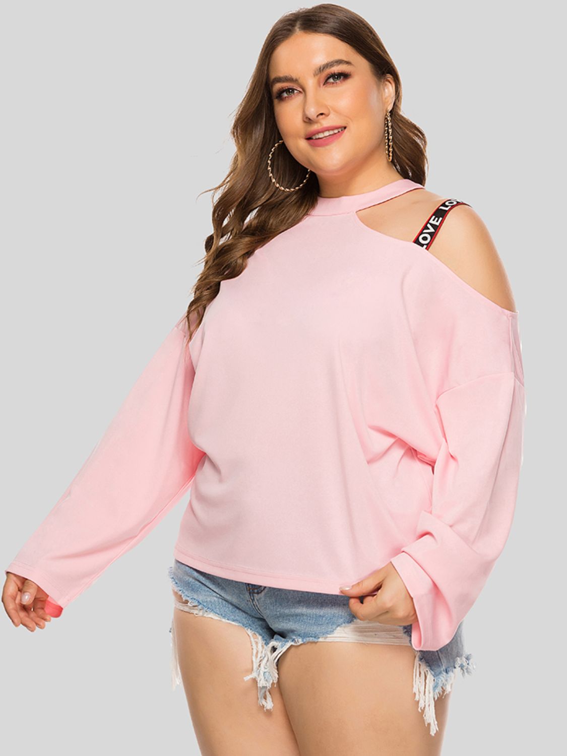 Plus Size Cold-Shoulder Round Neck Blouse Trendsi
