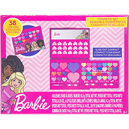 Barbie - Townley Girl Beauty Compact Set Kit with Brushes, Eye Shadow Palette, 28 Eye Shadows, 6 Lip Gloss & 4 Blushes Makeup Set for Kids Girls, Ages 6+ Perfect for Parties, Sleepovers and Makeovers Townley Girl