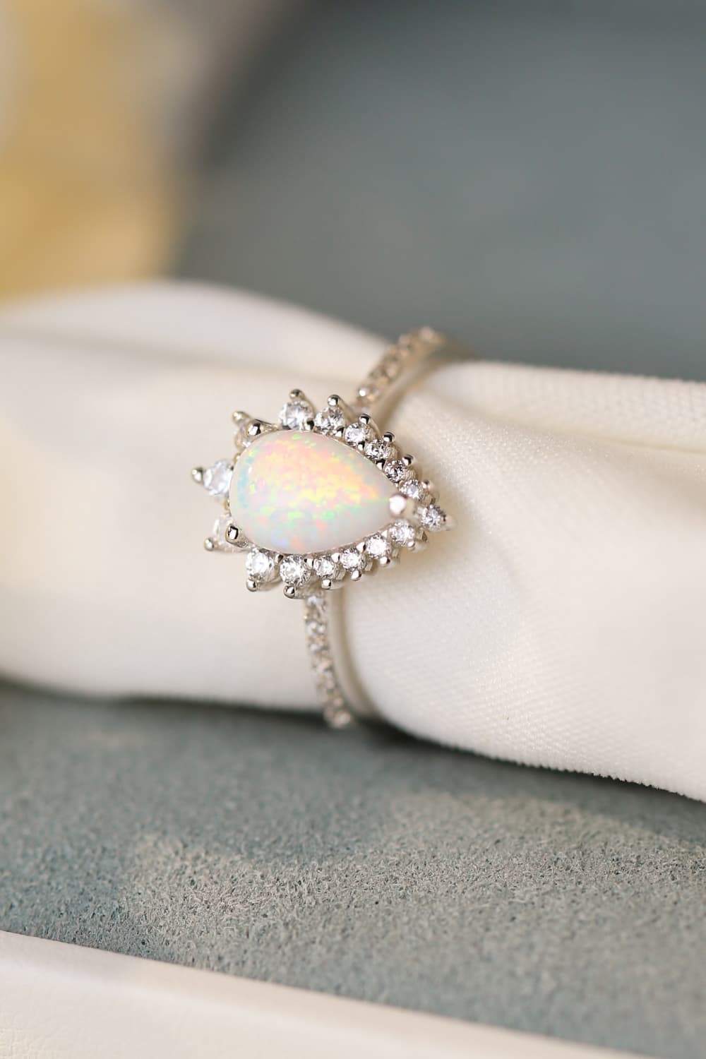 Platinum-Plated Opal Pear Shape Ring Trendsi