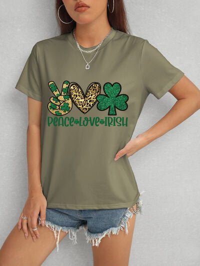 PEACE LOVE IRISH Round Neck Short Sleeve T-Shirt Trendsi