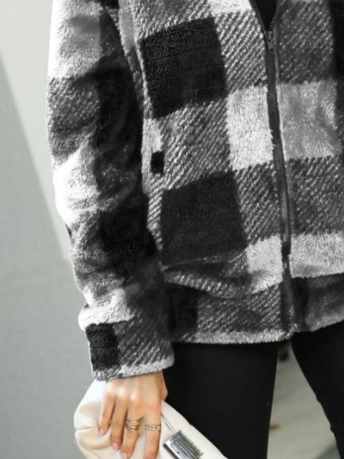 Plaid Zip-Up Collared Jacket Trendsi