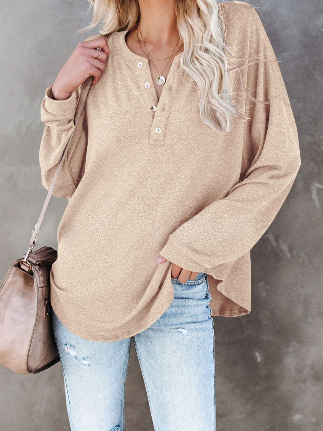Buttoned Drop Shoulder Top Trendsi