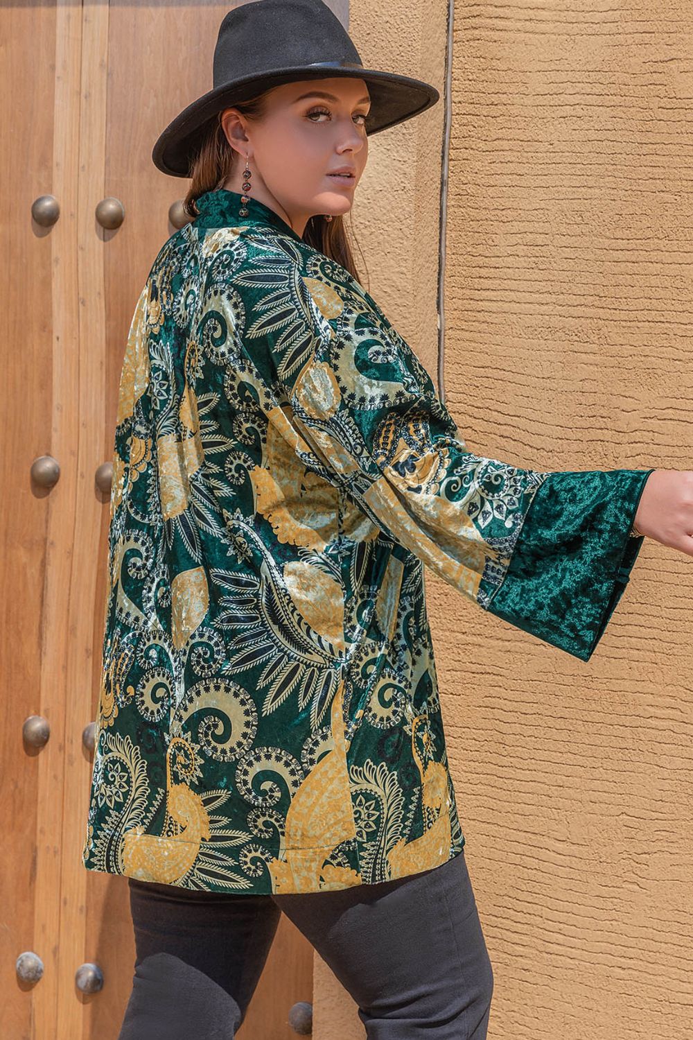 Plus Size Open Front Bohemian Style Long Sleeve Cardigan Trendsi