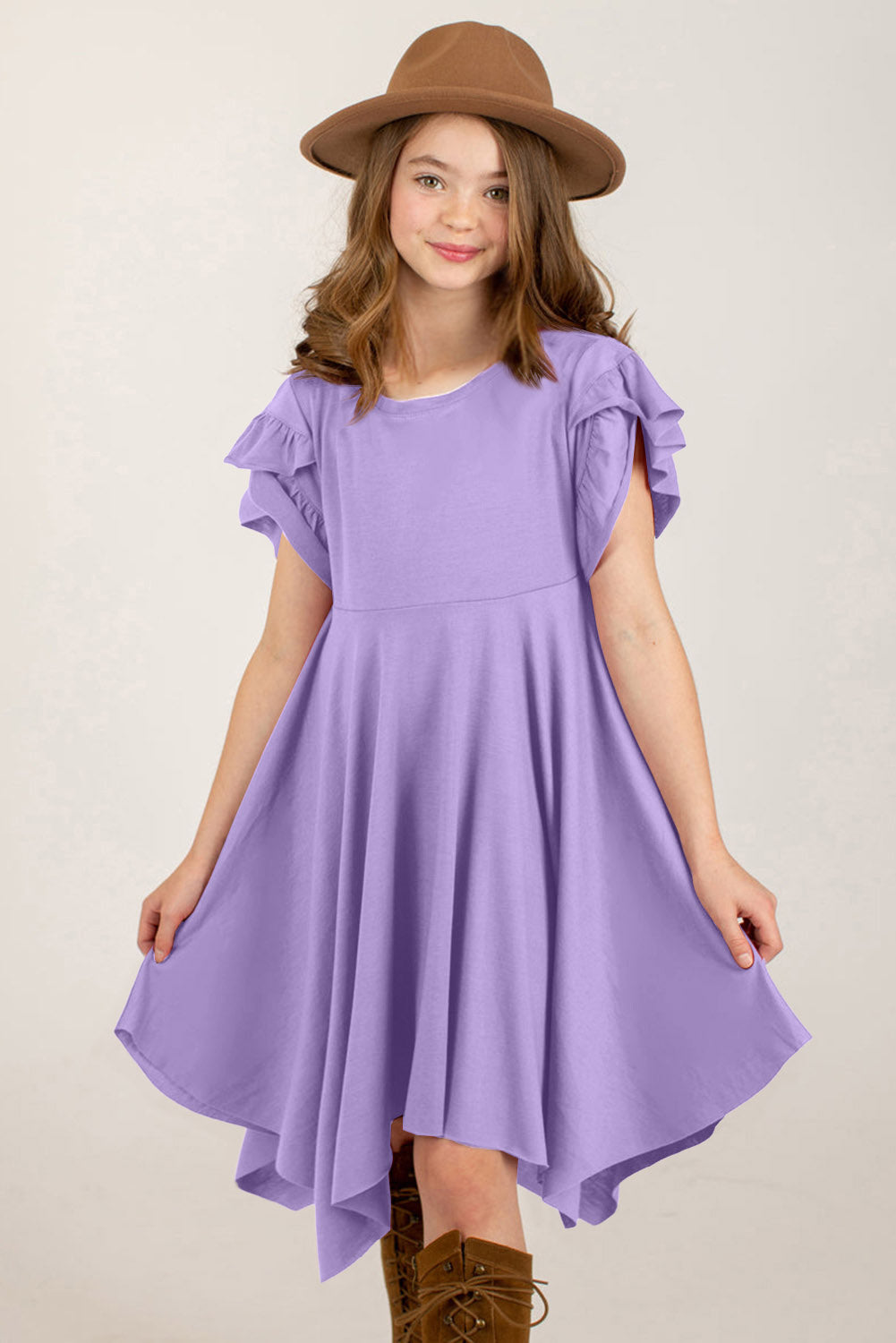 Round Neck Petal Sleeve Dress Trendsi