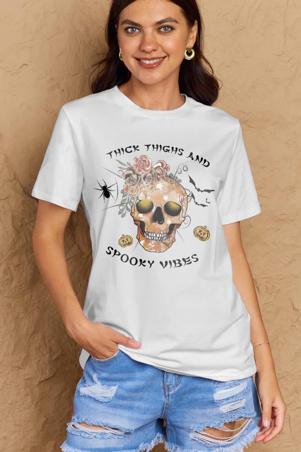Simply Love Full Size THICK THIGHS AND SPOOKY VIBES Graphic Cotton T-Shirt Trendsi