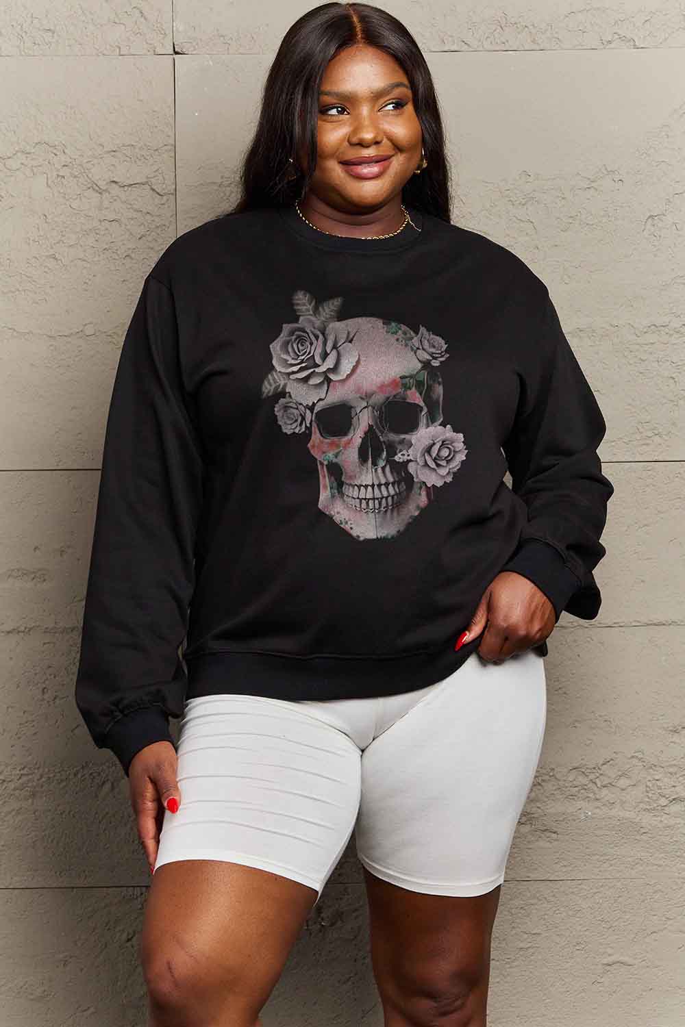 Simply Love Simply Love Full Size Dropped Shoulder SKULL Graphic Sweatshirt Trendsi