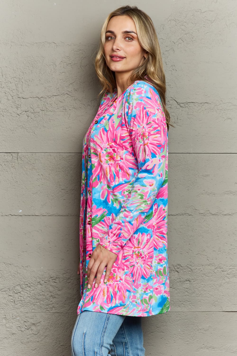 Double Take Floral Open Front Long Sleeve Cardigan Trendsi