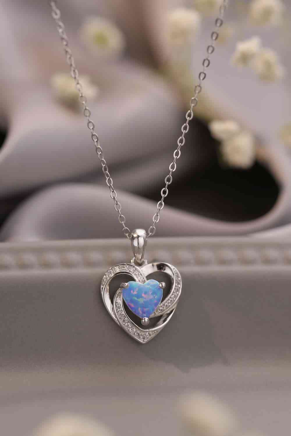 Opal Heart Pendant Necklace Trendsi