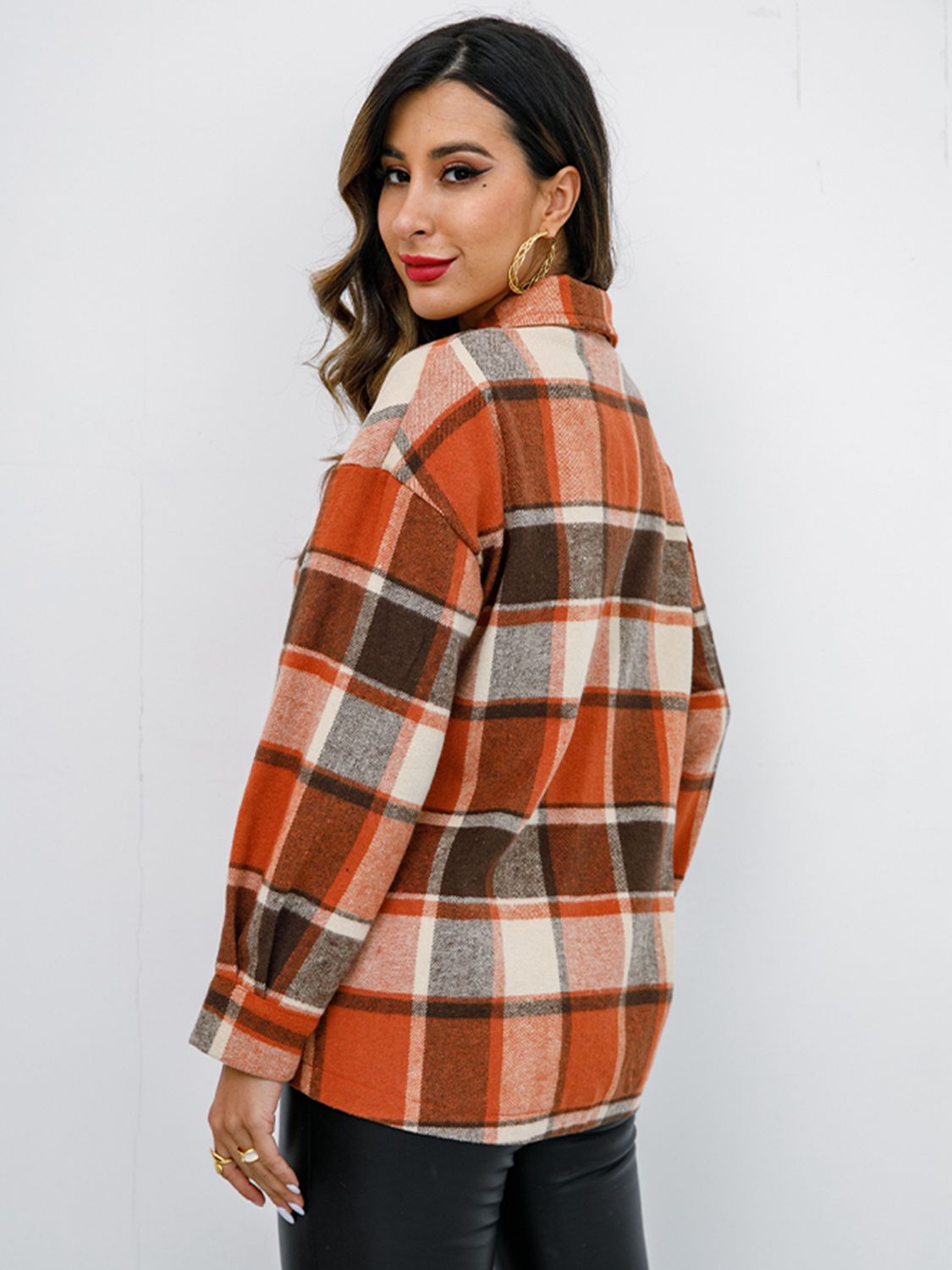 Plaid Button-Down Jacket Trendsi