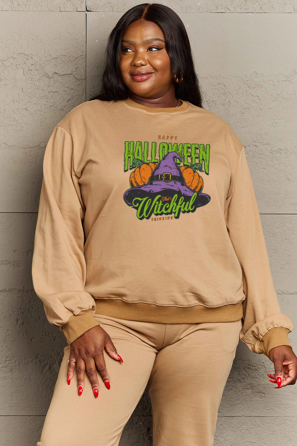 Simply Love Full Size Witch Hat Graphic Sweatshirt Trendsi