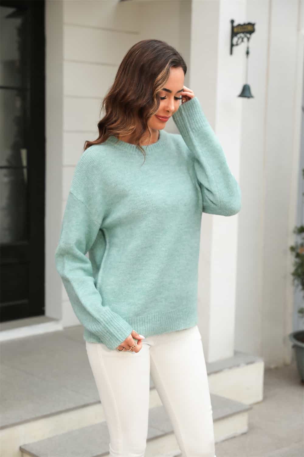 Round Neck Ribbed Long Sleeve Sweater Trendsi