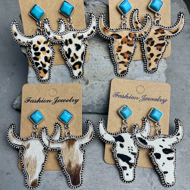 Bull Shape Turquoise Dangle Earrings Trendsi