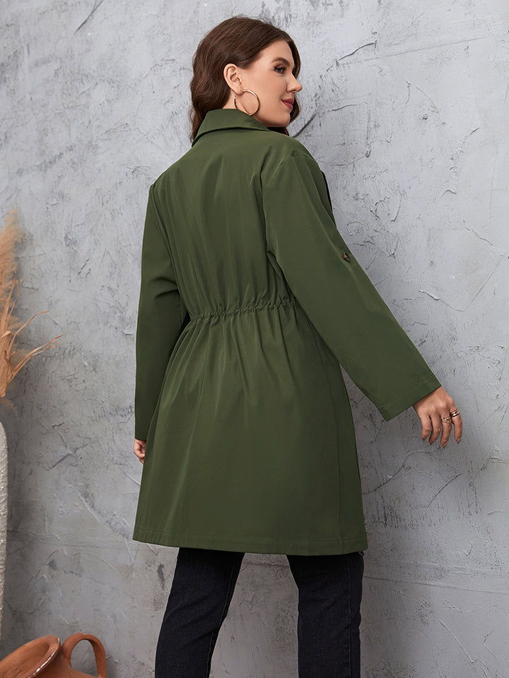 Plus Size Lapel Collar Roll-Tab Sleeve Trench Coat Trendsi