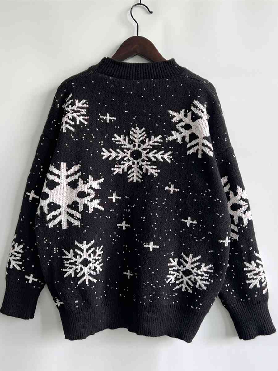Snowflake Pattern Dropped Shoulder Sweater Trendsi
