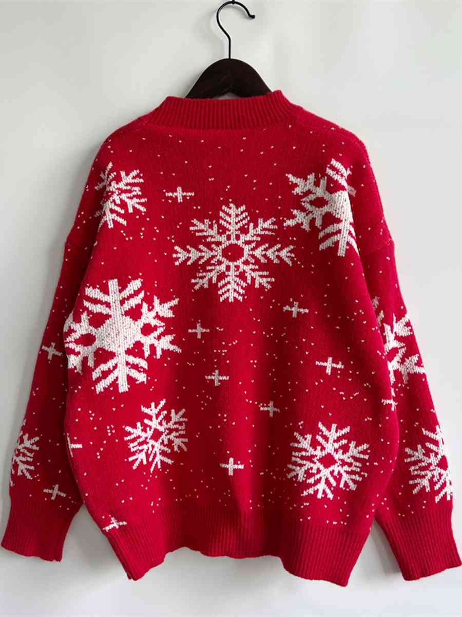Snowflake Pattern Dropped Shoulder Sweater Trendsi