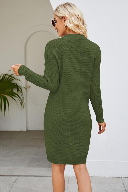 Cable-Knit Long Sleeve Sweater Dress Trendsi