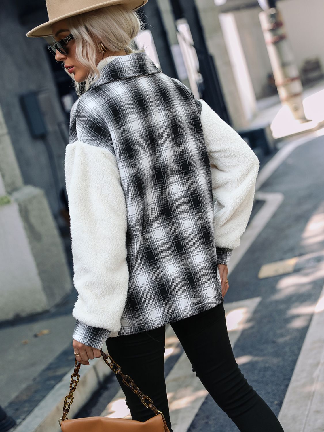 Plaid Collared Neck Button Down Jacket Trendsi