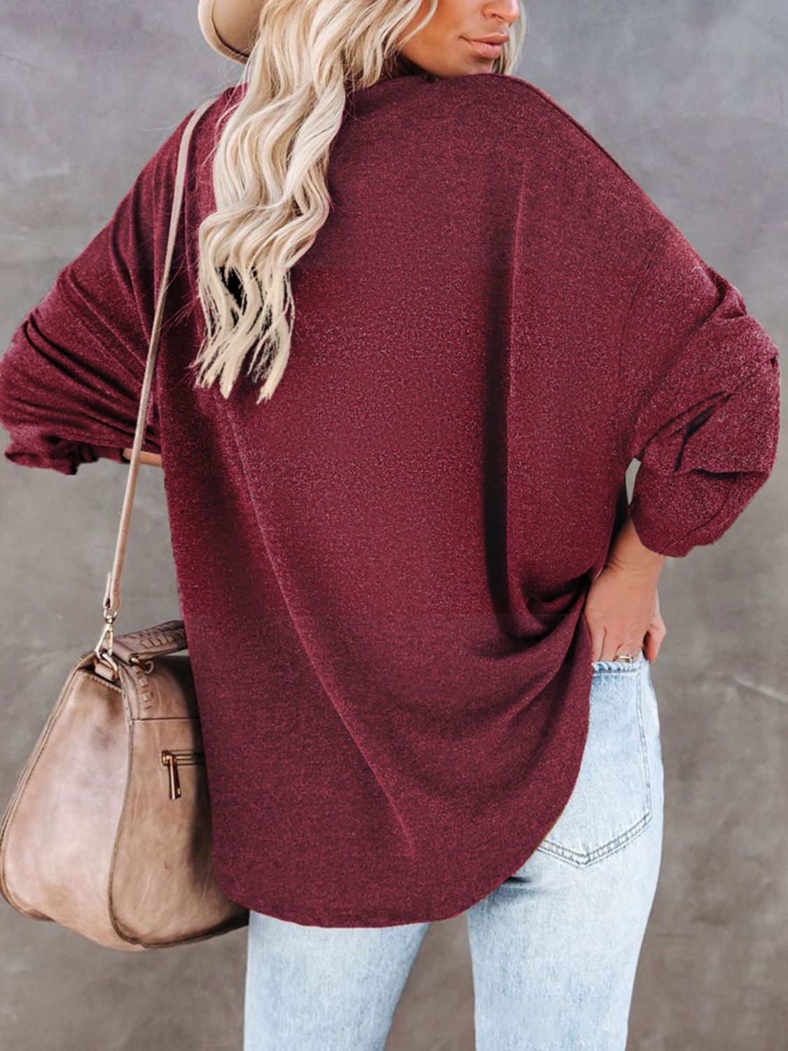 Buttoned Drop Shoulder Top Trendsi