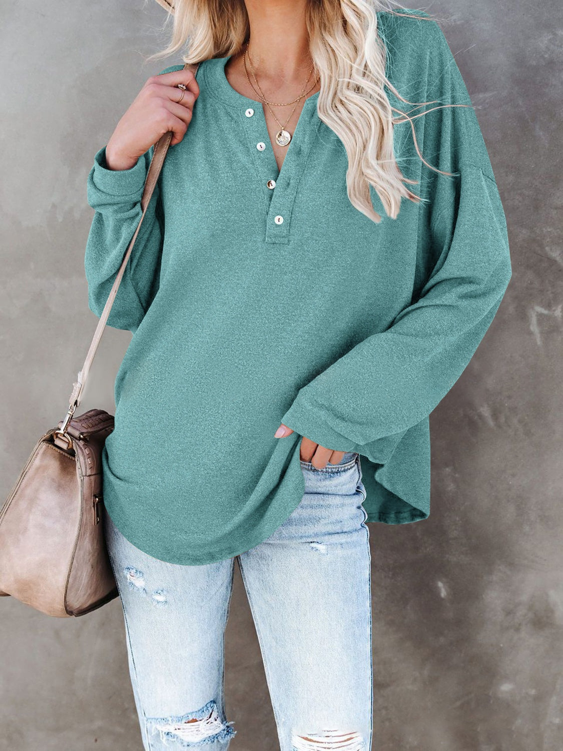 Buttoned Drop Shoulder Top Trendsi