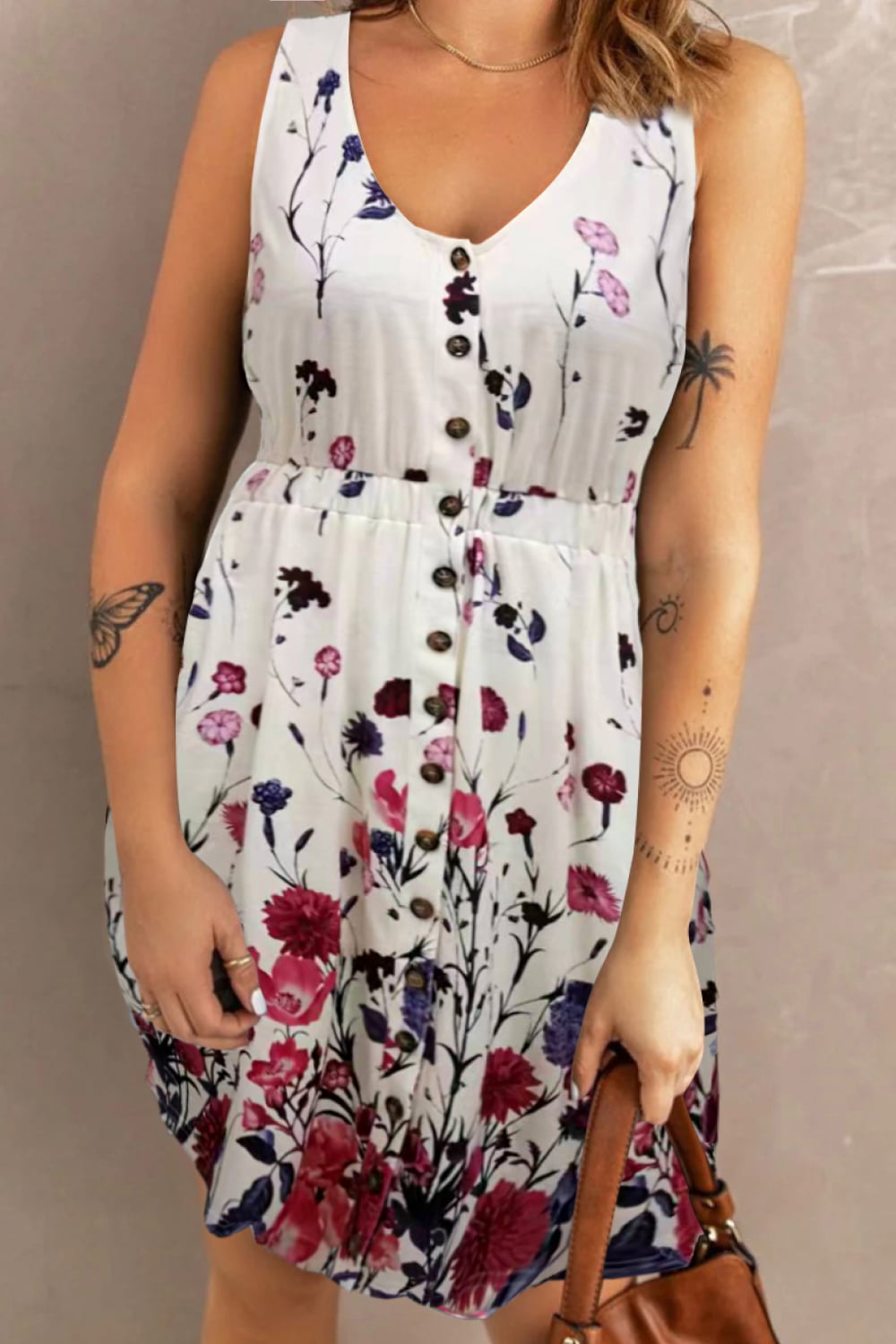 Double Take Scoop Neck Buttoned Sleeveless Magic Dress with Pockets Trendsi