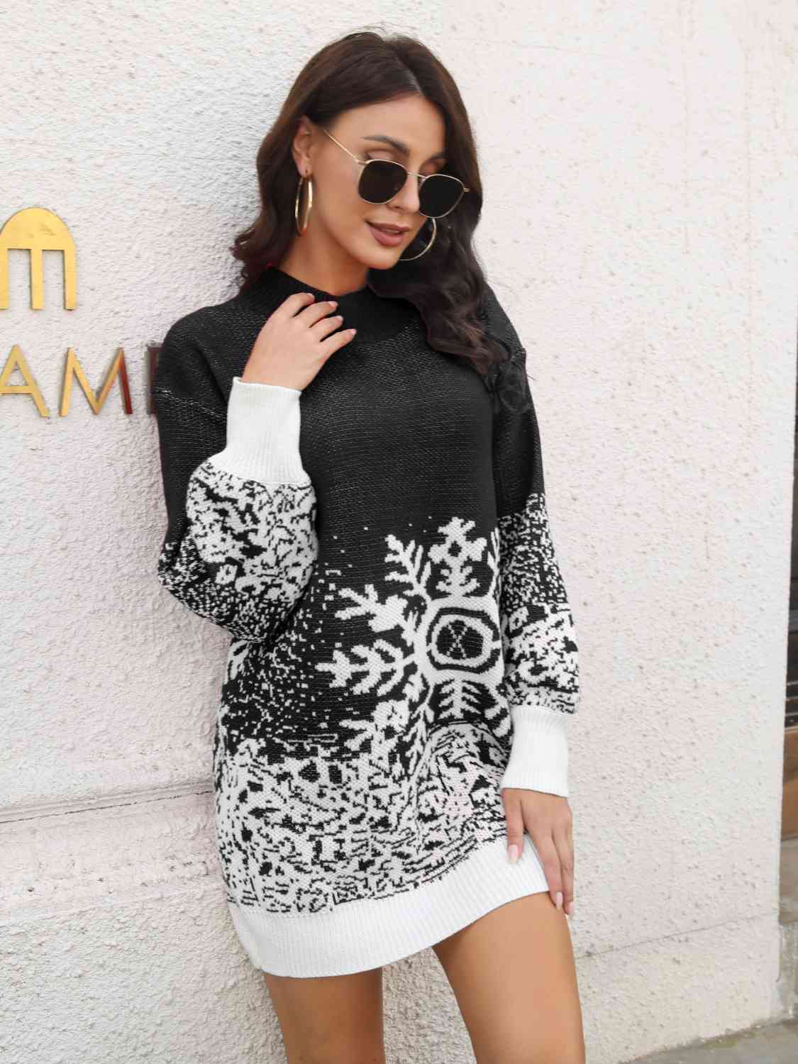 Snowflake Pattern Sweater Dress Trendsi