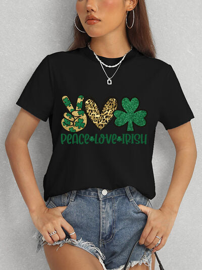 PEACE LOVE IRISH Round Neck Short Sleeve T-Shirt Trendsi