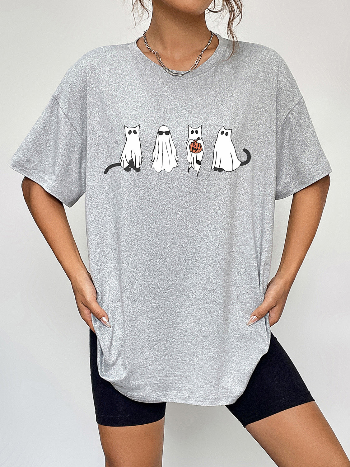 Round Neck Short Sleeve Ghost Graphic T-Shirt Trendsi