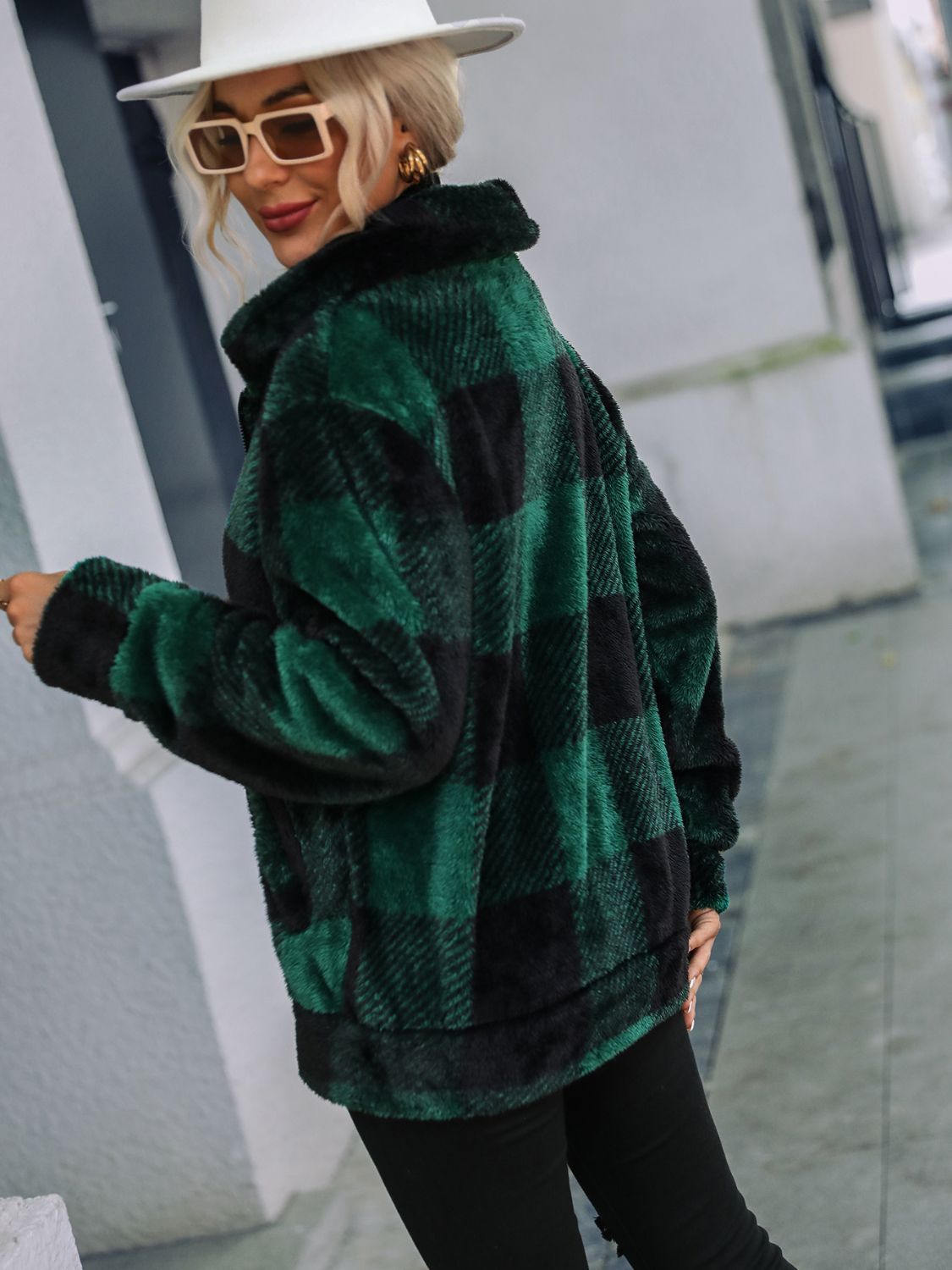 Plaid Zip-Up Collared Jacket Trendsi