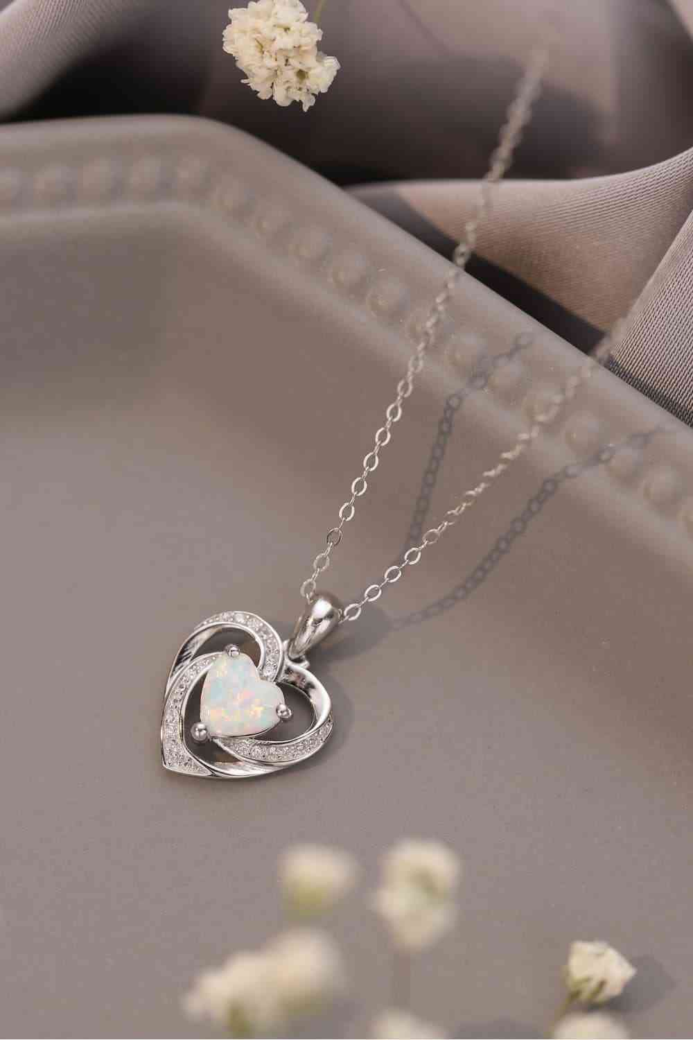 Opal Heart Pendant Necklace Trendsi