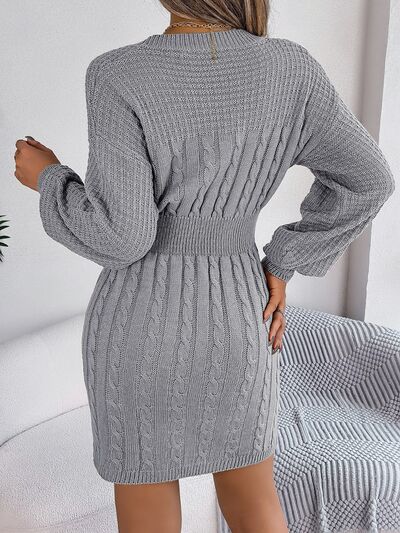 Cable-Knit Cutout Round Neck Slit Sweater Trendsi