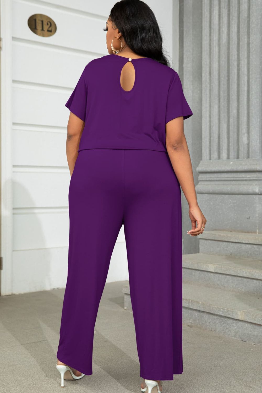 Plus Size Drawstring Waist Short Sleeve Jumpsuit Trendsi