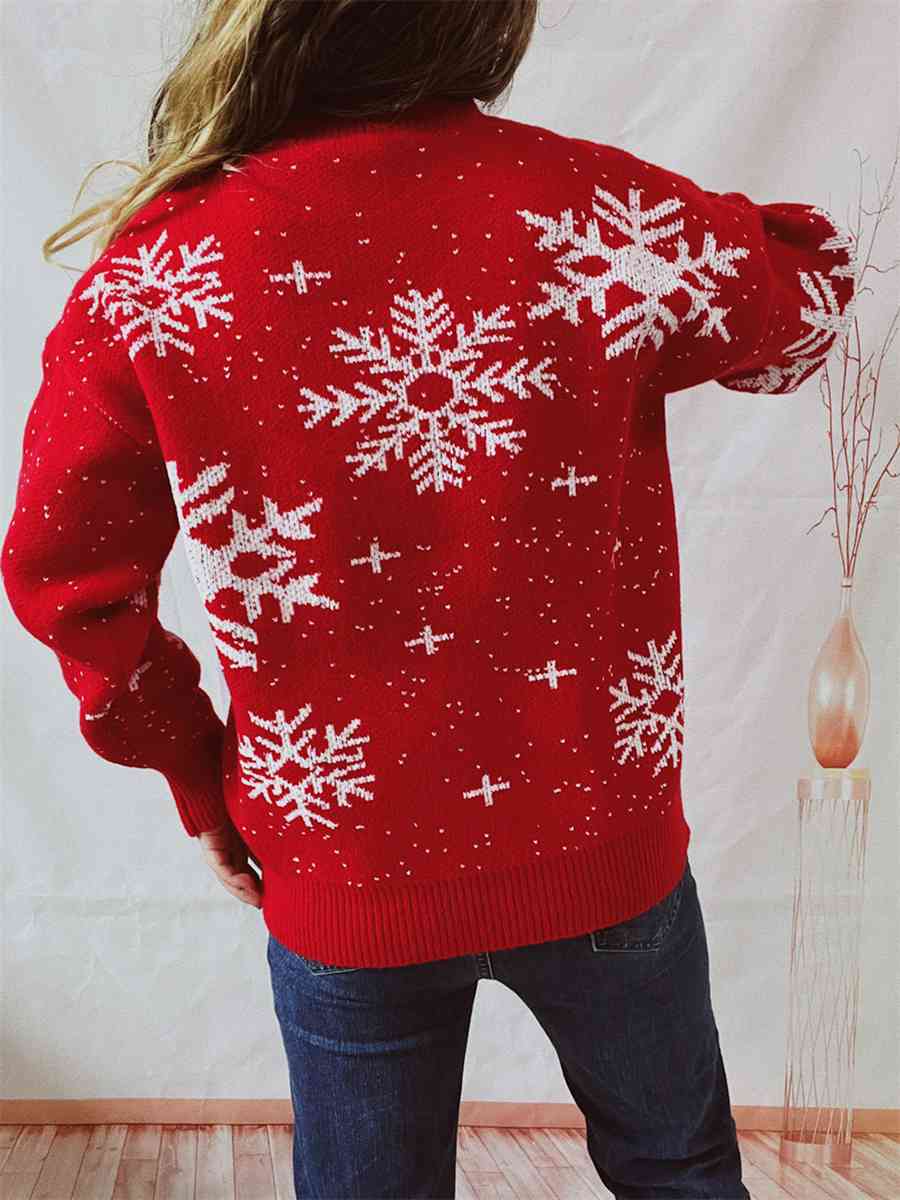 Snowflake Pattern Dropped Shoulder Sweater Trendsi
