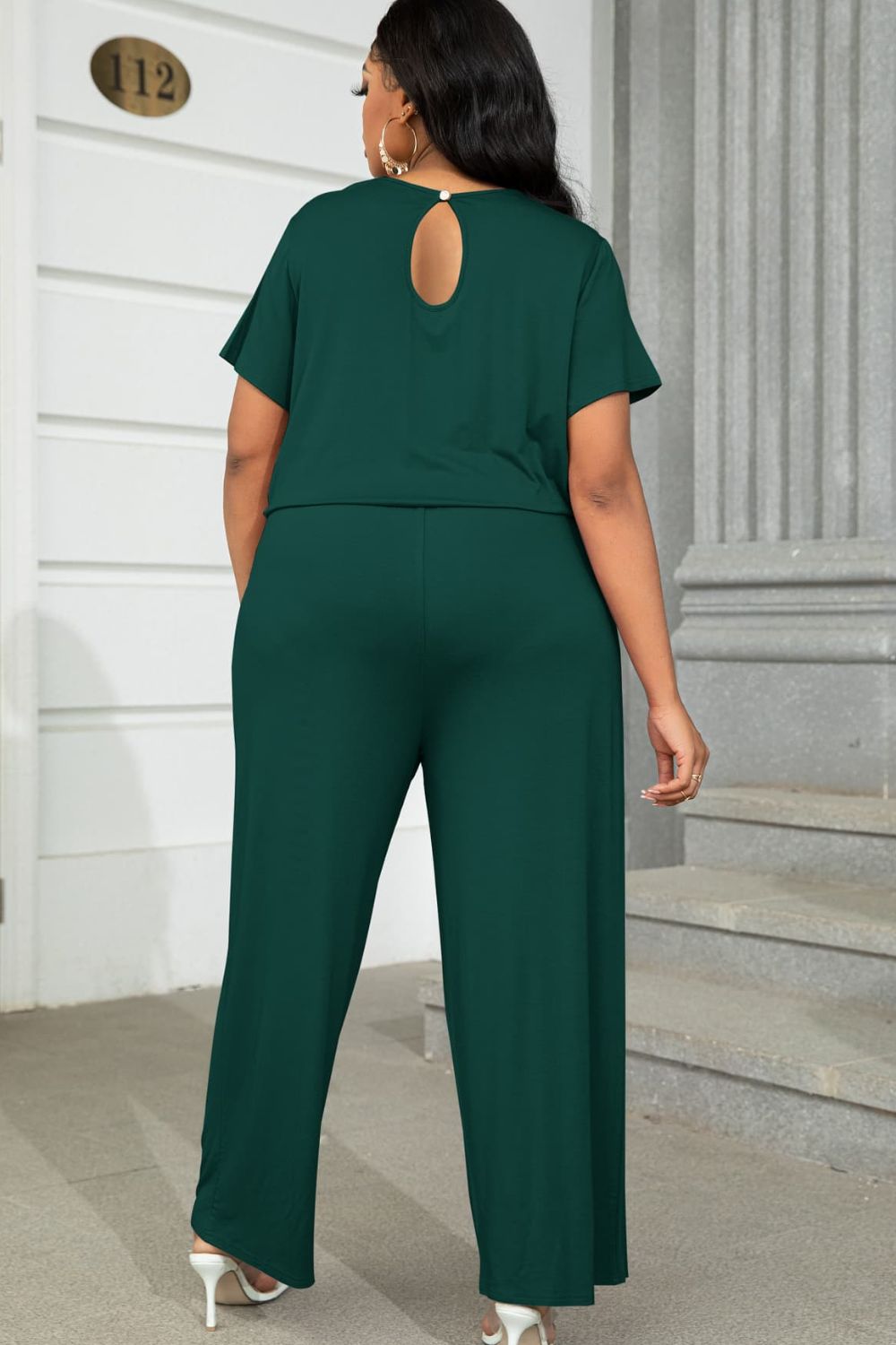 Plus Size Drawstring Waist Short Sleeve Jumpsuit Trendsi