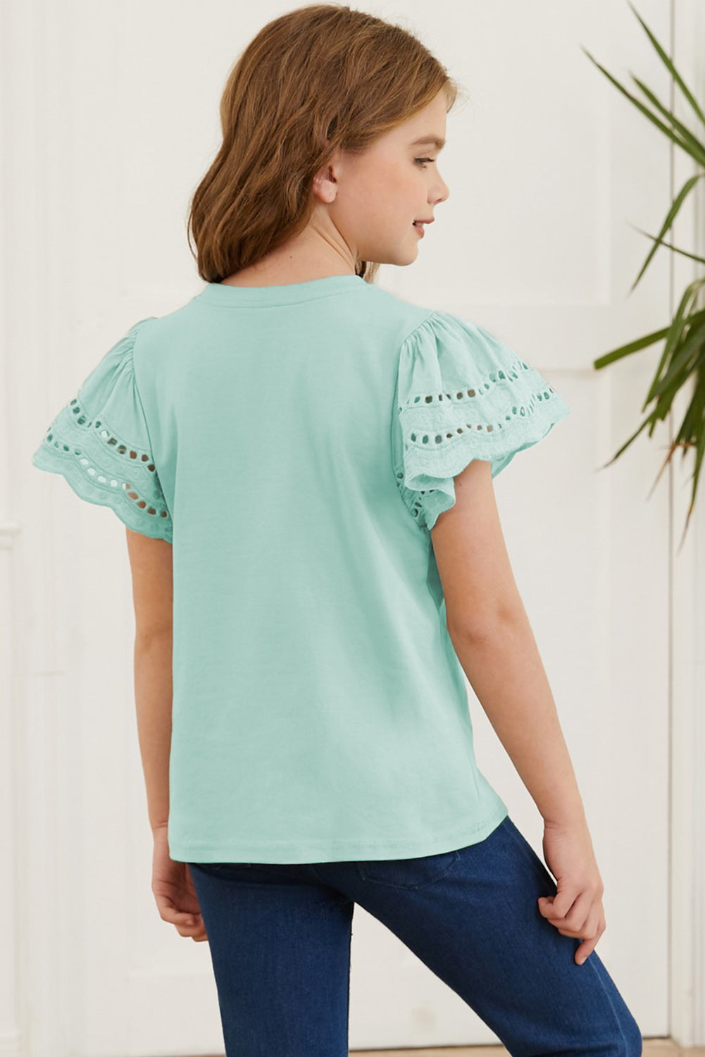 Round Neck Flutter Sleeve T-Shirt Trendsi