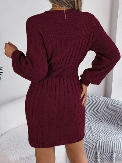 Cable-Knit Cutout Round Neck Slit Sweater Trendsi