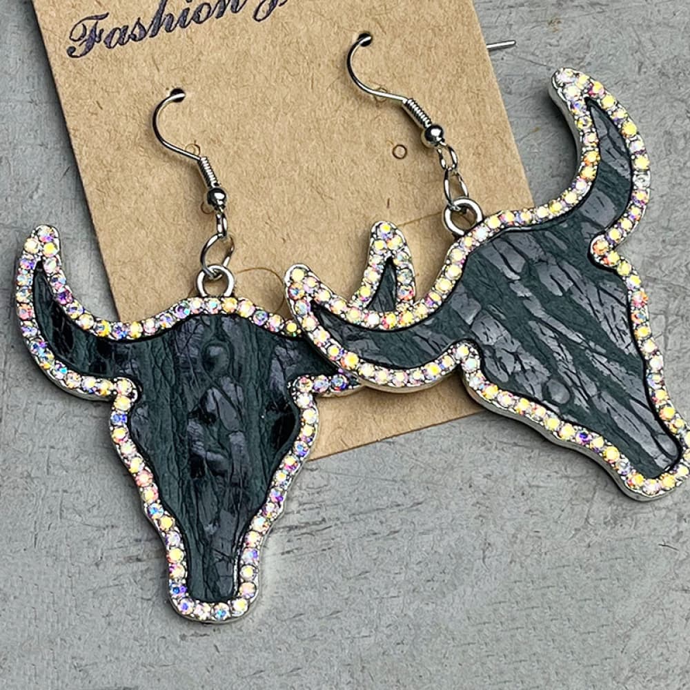 Rhinestone Trim Alloy Bull Earrings Trendsi