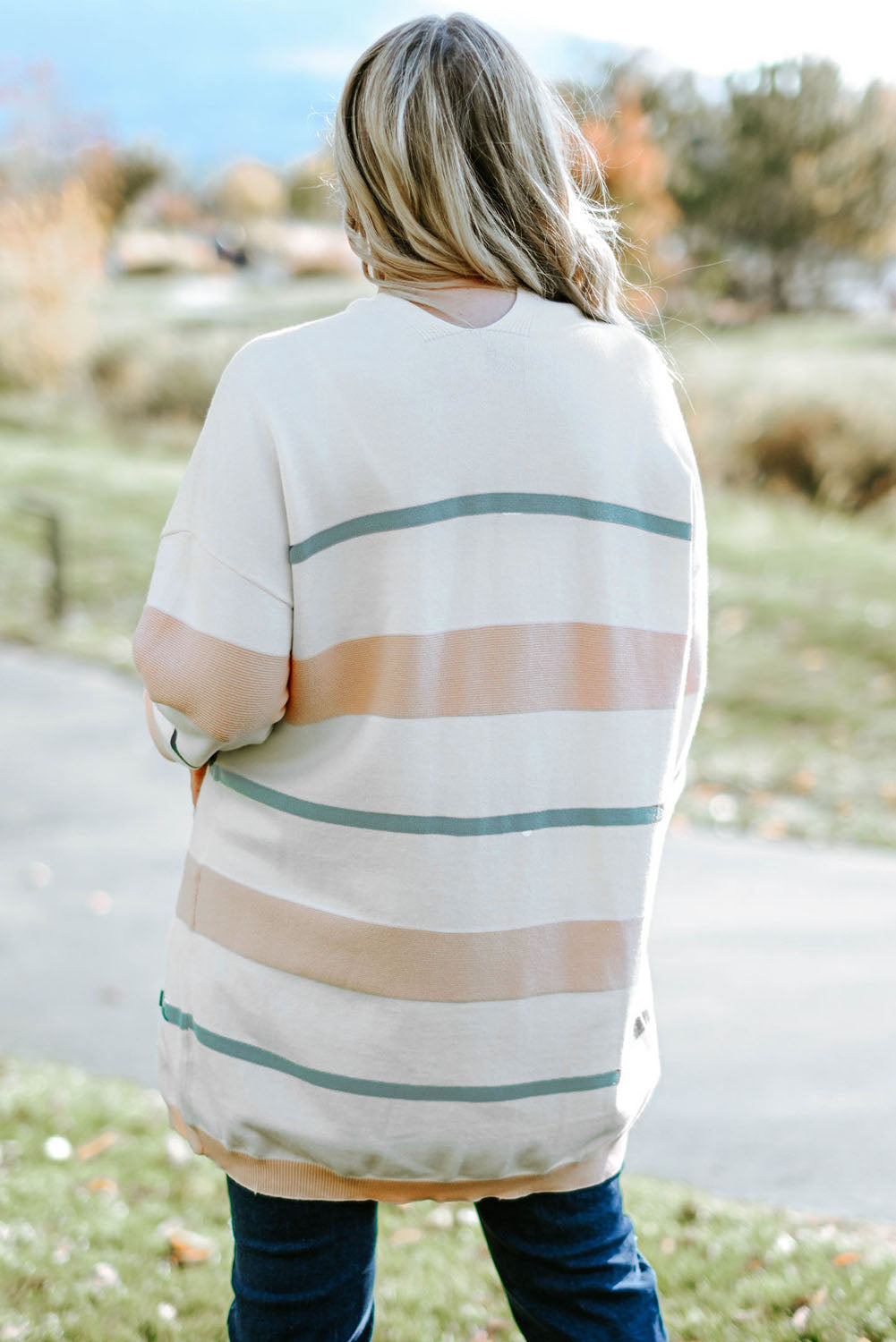 Plus Size Striped Open Front Cardigan Trendsi