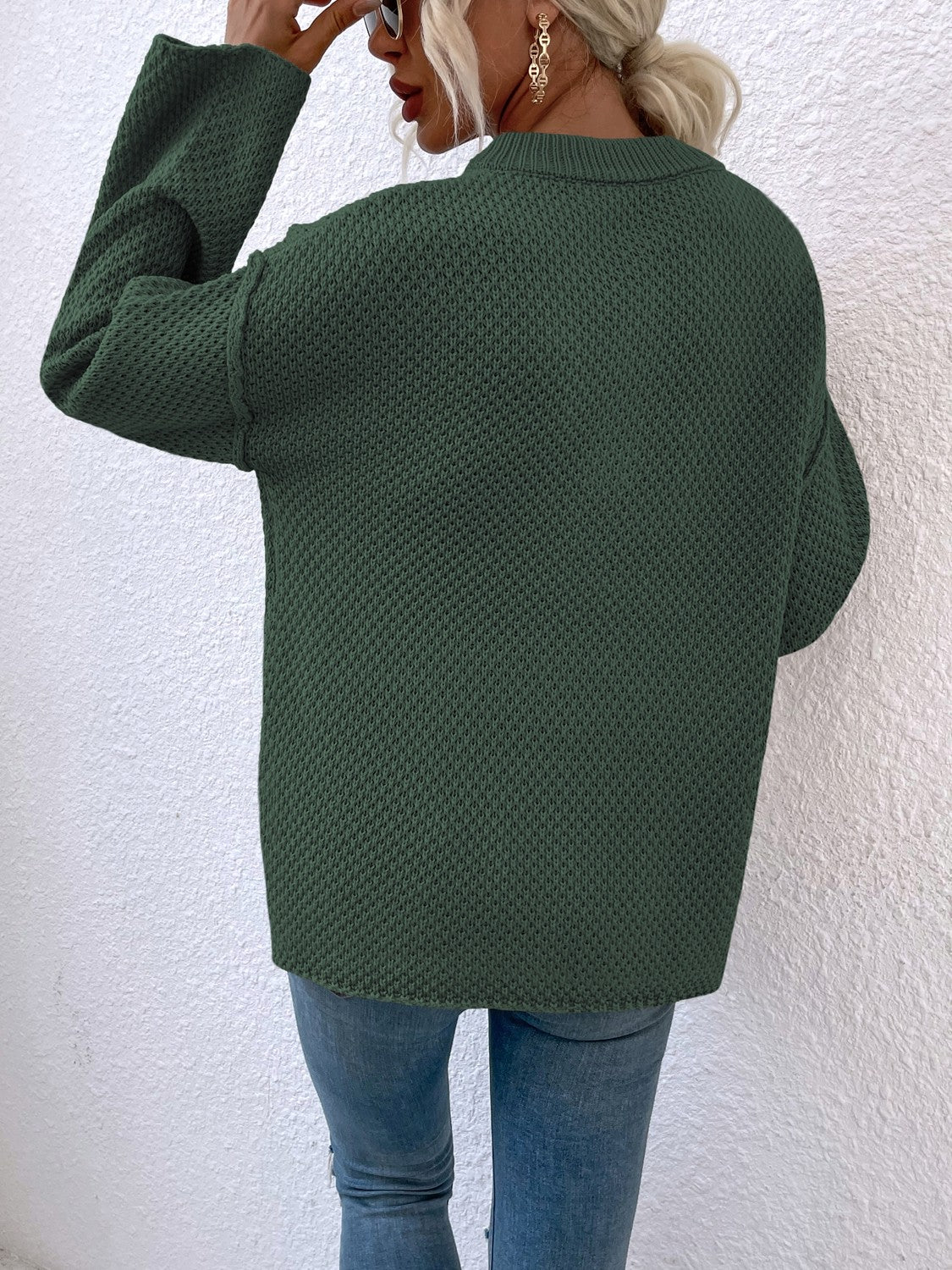 Quarter-Button Slit Sweater Trendsi