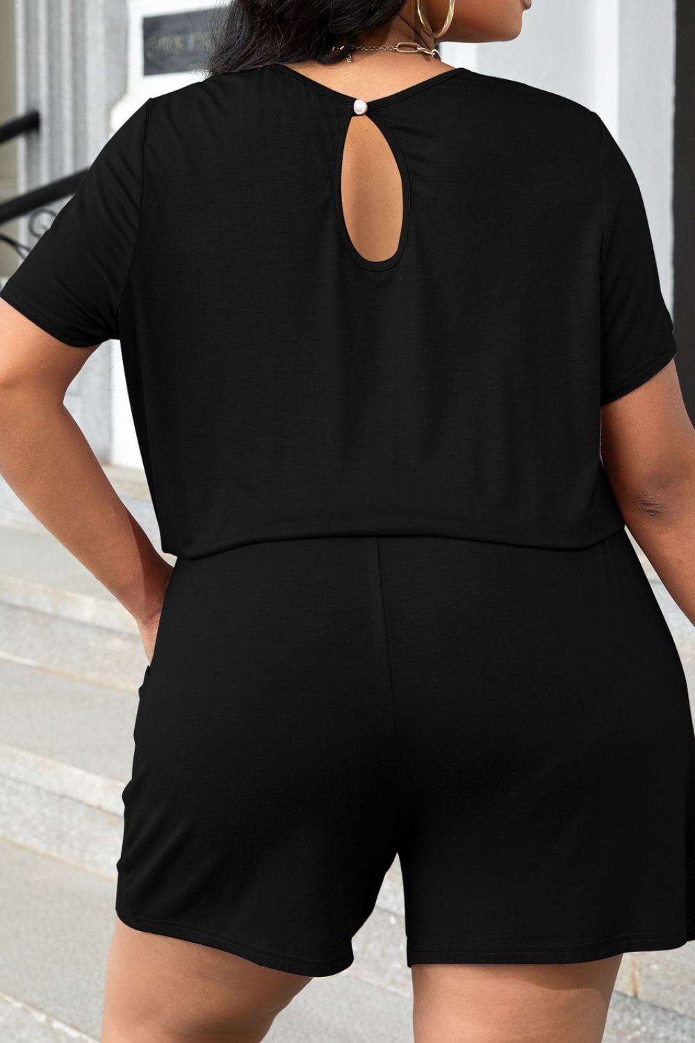 Plus Size Drawstring Waist Romper with Pockets Trendsi
