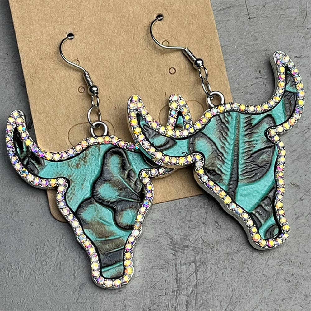 Rhinestone Trim Alloy Bull Earrings Trendsi