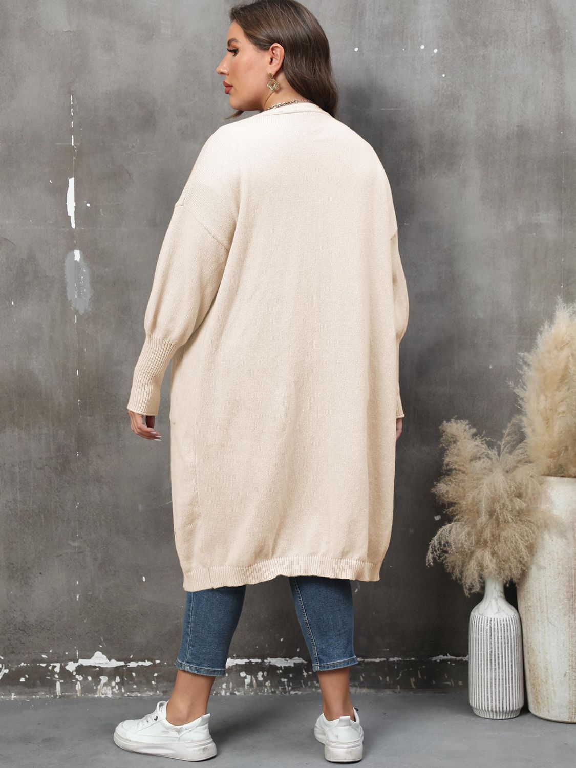 Plus Size Long Sleeve Pocketed Cardigan Trendsi