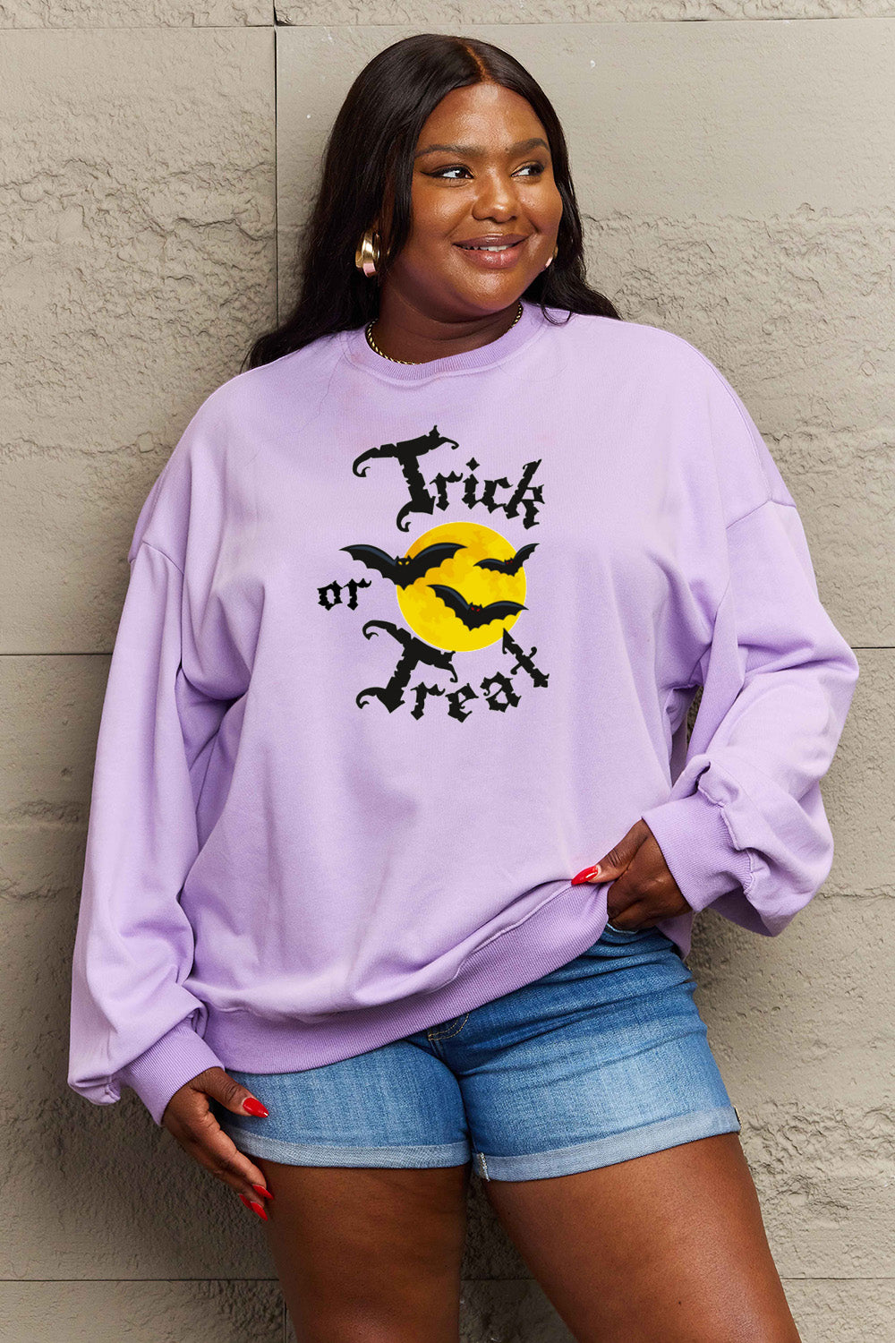 Simply Love Full Size TRICK OR TREAT Graphic Sweatshirt Trendsi
